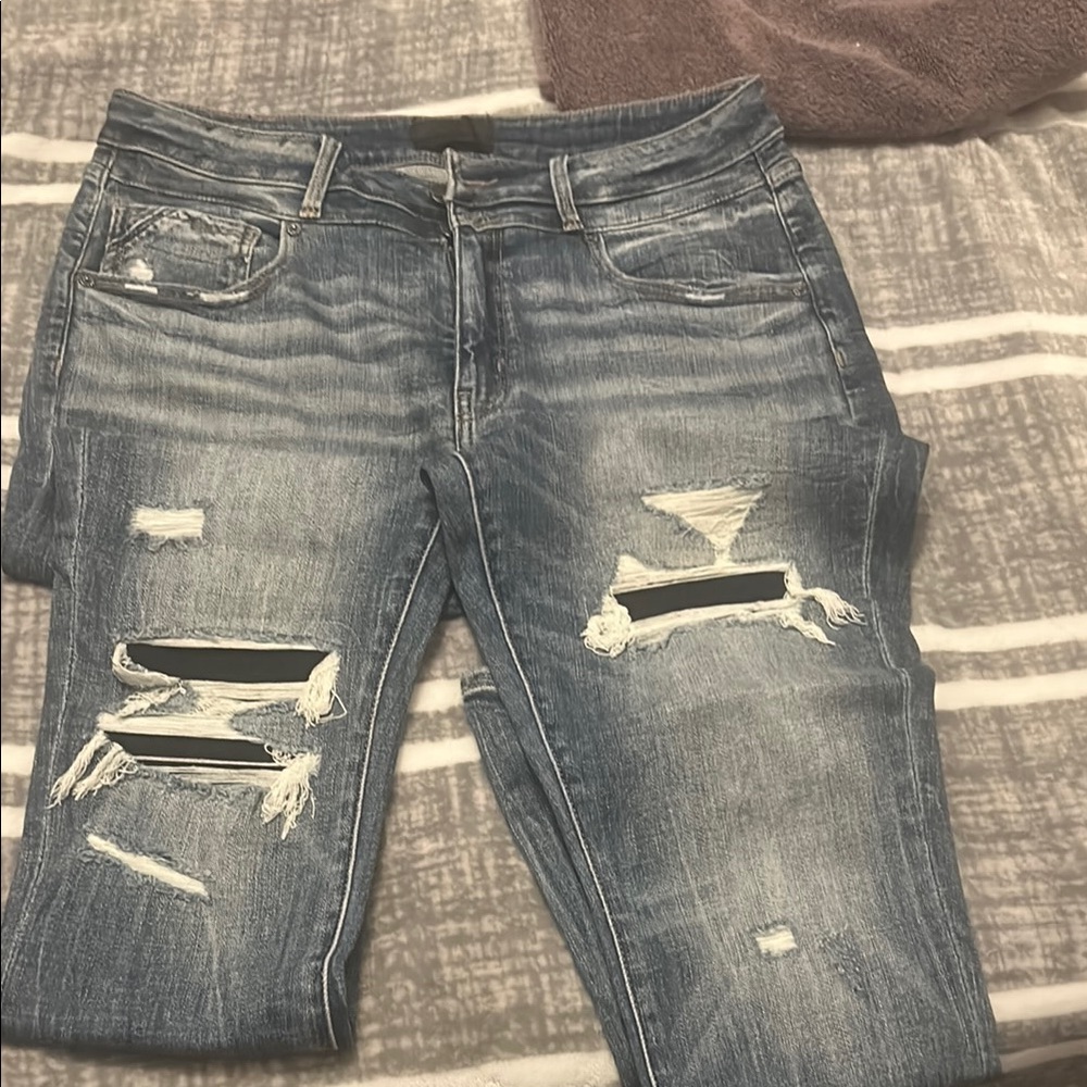 Buckle Blue Skinny Jeans Distressed Design